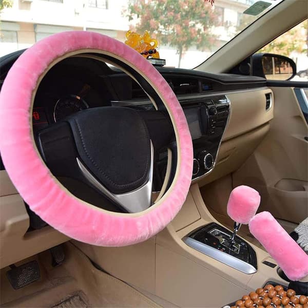 Vinter plysrat til rattet - Pink Covers Fluffy Steering Whe
