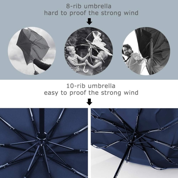 Fällbart paraply, kompakt självfällbart paraply kan öppnas och
