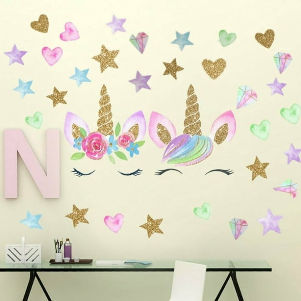 Unicorn väggdekor dekaler, Unicorn väggdekor med hjärtblomma