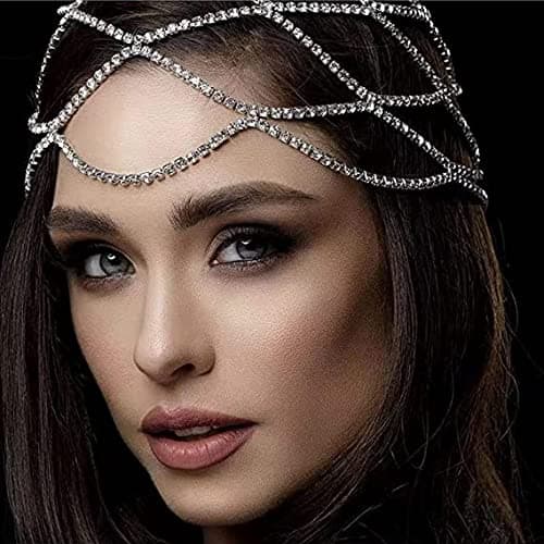 Rhinestone Mesh Hodeplagg Cap Sølv Brølende 20-tallet Crystal Flapper