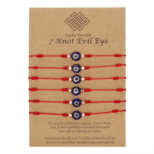Evil Eye Armband 6 Knot Lucky Armband, Justerbar Kabbalah Char