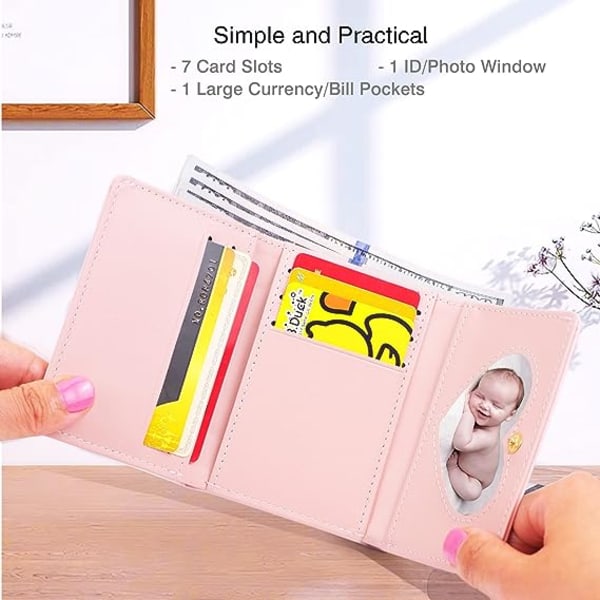 Söt plånbok för kvinnor, läderblockerande liten tri-fold plånbok med