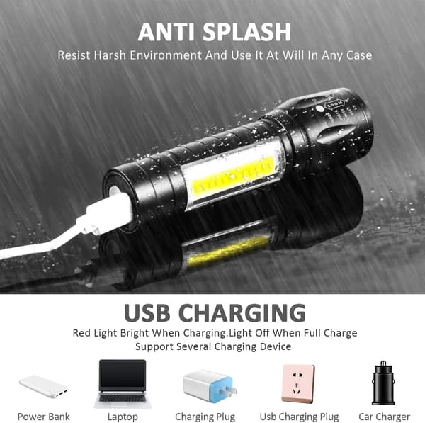 2 kpl USB-ladattavaa taskulamppua 3 tilaa, kirkas LED-kädessä pidettävä taskulamppu