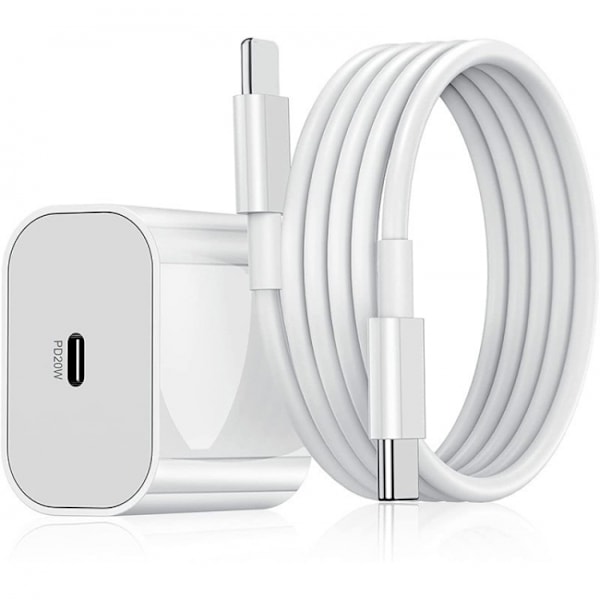 iPhone Snabbladdare USB-C Strömadapter 20W + 2m Kabel Vit (1 c