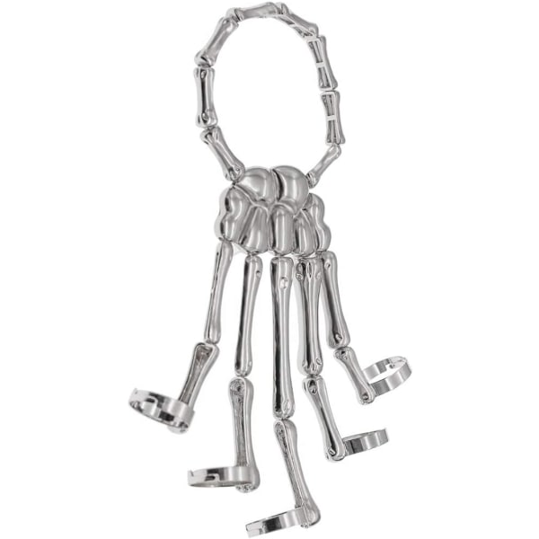 Mænd Kvinders Halloween Kranie Skelet Hånd Armbånd Med Ring (Sil