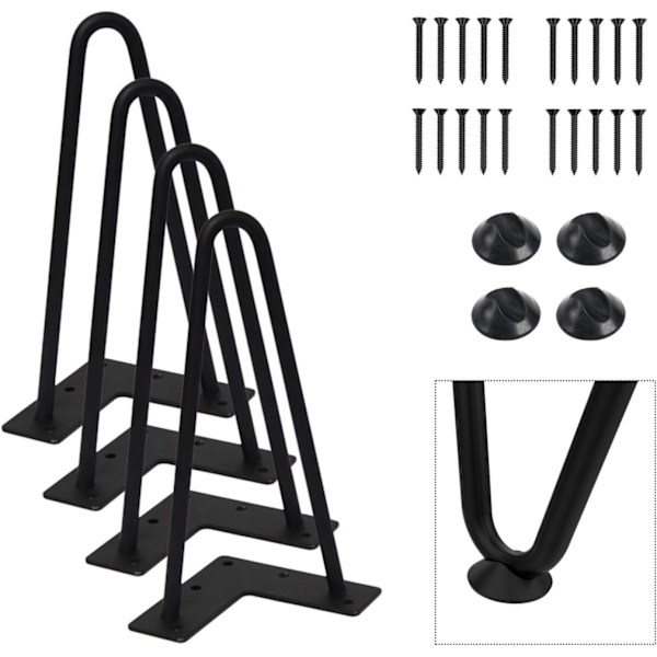 2-benet bordben, egnet til sofabord, spisebord, sengebord, højde 15 cm (sort, 4 stk.)