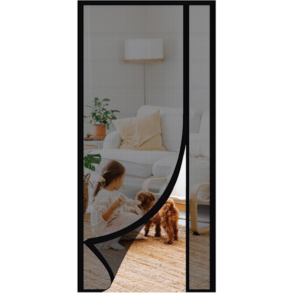 Dørskjerm mot katteklør, fiberglas dørgardin med magnetisk sideåpning, 100x210cm