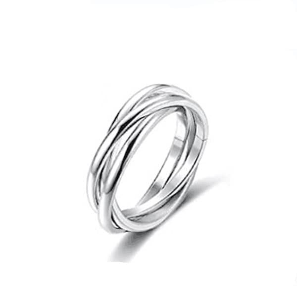 925 Sterling Sølv Ring Triple Interlocking Roll Høy Polert Ring