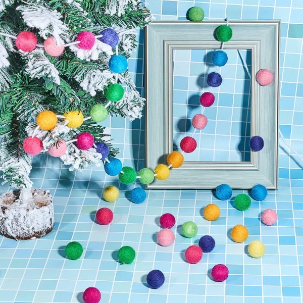 Ullfilt Ball Garland Fargerik Pom Pom Garland Håndlaget 6,5 Fot