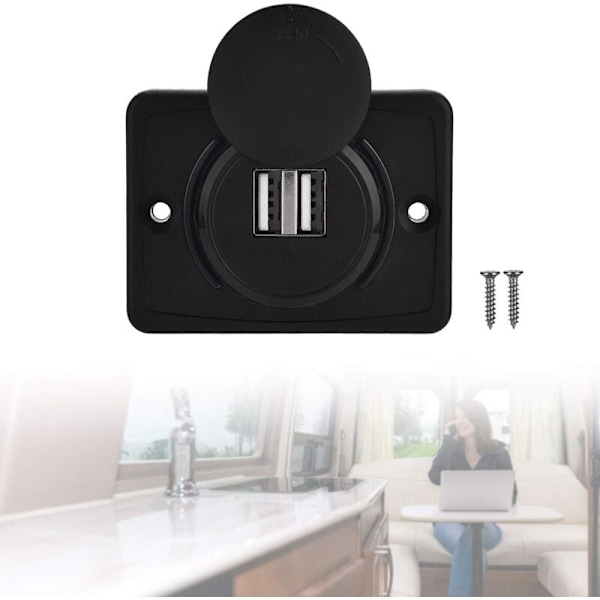 12V Auton USB-liitäntä uppoasennus, Auton USB-laturi, Kaksois-USB-laturiliitäntäadapteri 2 porttia, USB 3.1A 12V LED Vedenpitävä latauspaneeli matkailuautoon veneeseen