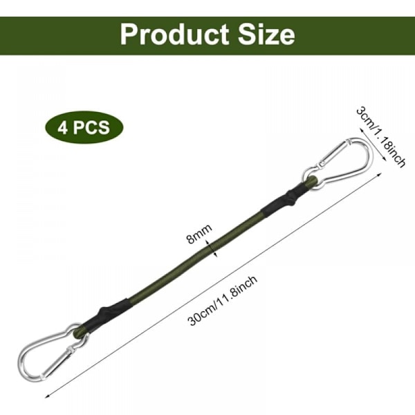 4 stk. elastik reb med karabinhage, 30 cm elastik reb med karabinhage