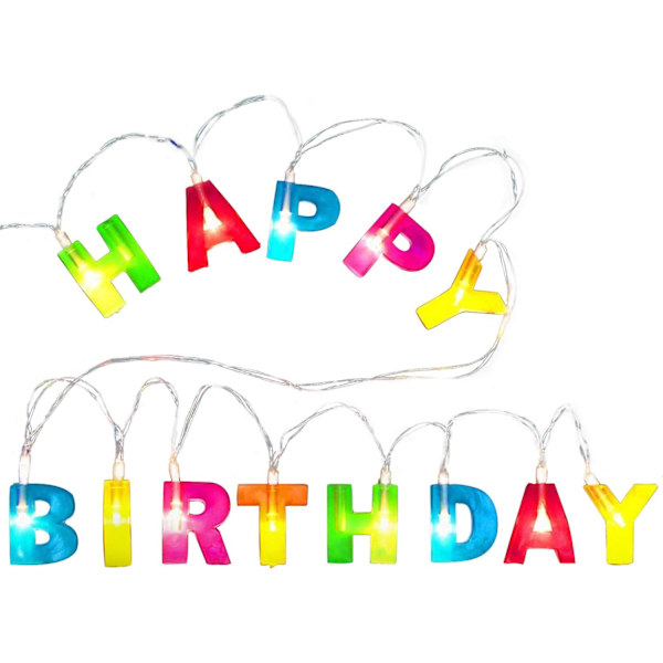 LED-ljusslinga med texten \"Happy Birthday\", flerfärgade lysande bokstäver för födelsedagar