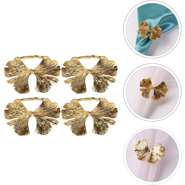 4 stk Ginkgo Blad Serviettringholder Blader Serviettspenne Metall Na
