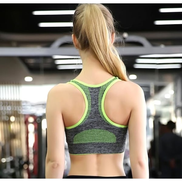 Kvinnors sömlösa sport-bh med hög effekt och ficka för yoga, grön