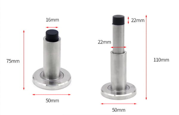 Justerbar Dørstopper Solid 304 Rustfrit Stål + Heavy Duty Gummi Doo