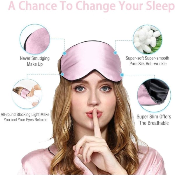 Sömnmask, Nattmask, Ultra-Soft Blackout Reseögonmask Ergonomisk ögonmask för att sova med öronproppar och mörkt band（Rosa）