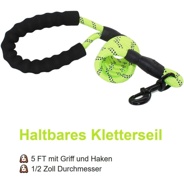 1,5 m hundkoppel, repkoppel med mjukt vadderat handtag och hållbart