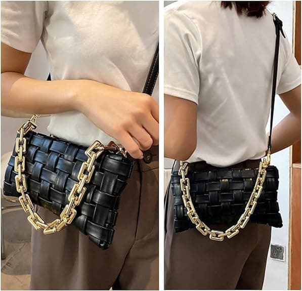 Damväskor flätade crossbody aftonväska liten handväska flätad axelväska B