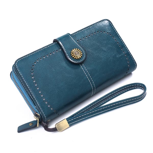 Womens Blocking Large Capacity Luxury Waxed Genuine Leather Clutc
