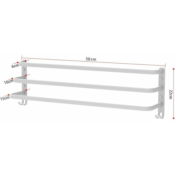 Vægmonteret håndklædeholder badeværelse håndklædehylde håndklædeholder med kroge aluminium håndklædeholder håndklædehylde til køkken, badeværelse, hotel (hvid, 50 cm)