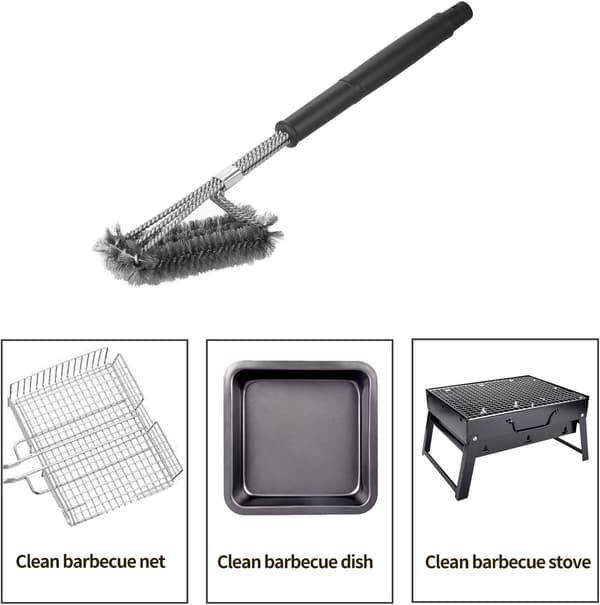 17,5\" Triangulär Grillborste i Metall, 3-gafflad Rostfritt Stål