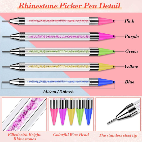 5 stk Rhinestone Point Pen, Double Head Rhinestone Gem Crystal Stu
