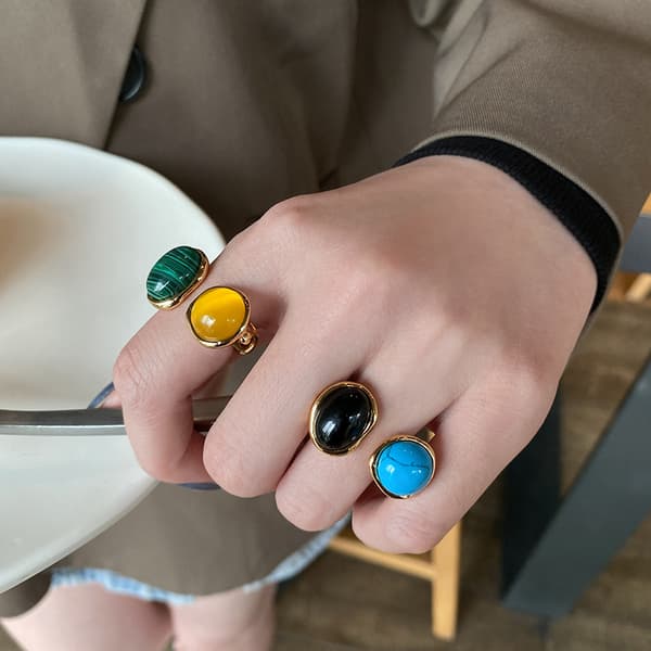 Håndlaget smaragdring for kvinner, opal turkis ring