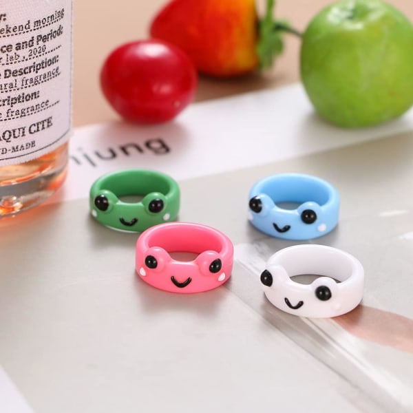 4 stk. Frose ringer for kvinner, Smiley face Evil eye ring Resin Colorf