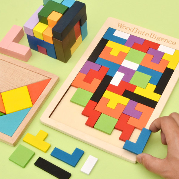 Träblock Pussel Brain Teaser Toy Tangram Intellectual Colorfu