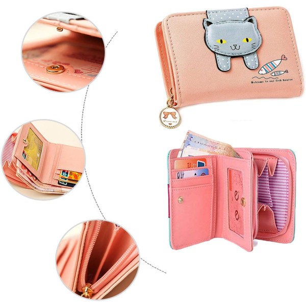 1PC Pinkki Mini Cute Lompakko, Cartoon Cat Girl Kolikkopussi, Nahka C