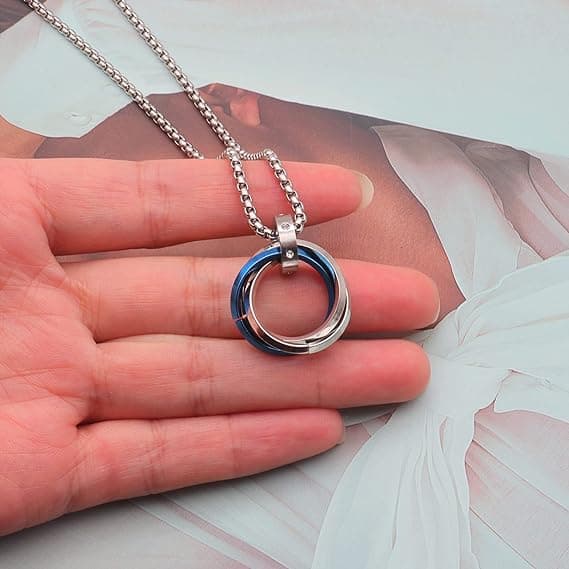 Rustfrit stål tre-ringet halskæde, Hip Hop titanium stål ring P
