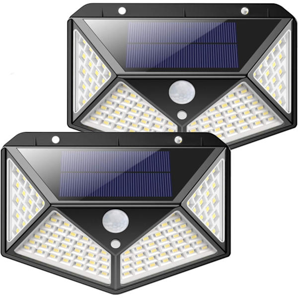 Utomhus solcellslampa 100 LED, 2-pack utomhus solcellsbelysning rörelse