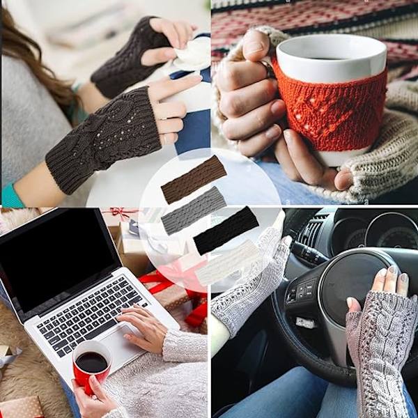 4 par ljusgrå fingerlösa handskar, halvfingerhandskar, förlängda