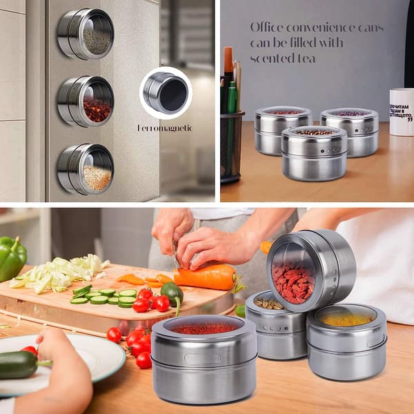Magnetiske krydderbokser 4 stk rustfritt stål krydderglass oppbevaring krydder