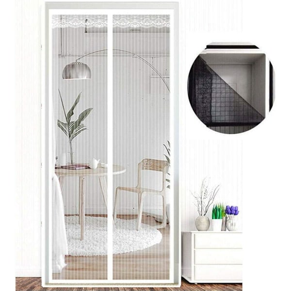 Magnetisk skärmdörr, randig spets, 80x210cm (vit)