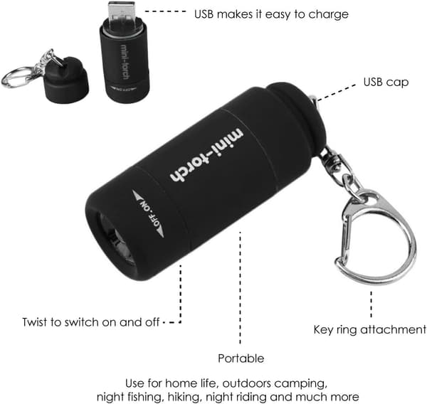 Mini USB-ladattava taskulamppu avaimenperällä