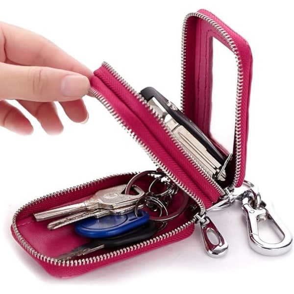 Dobbeltsidet mini læder bilnøgle etui, nøglering nøgle opbevaring taske