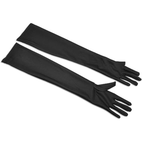 Dame Aftenhansker 54cm Lange Sorte Sateng Fingerhansker