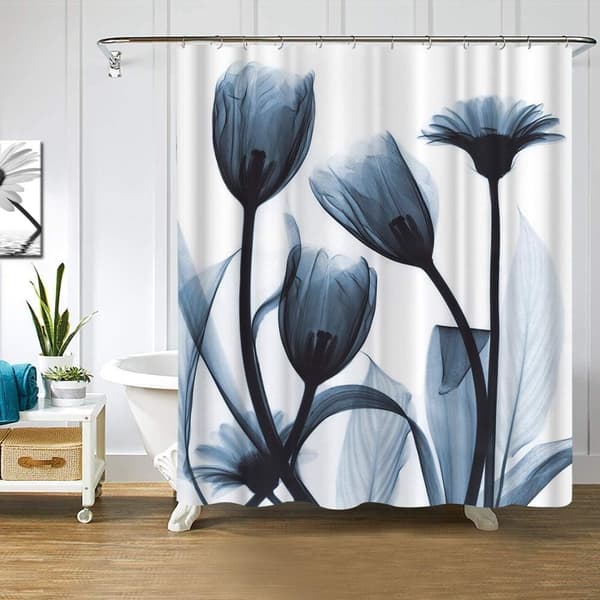 Elegant Tulip Blå Blomster Polyester Stoff Dusjforheng Design
