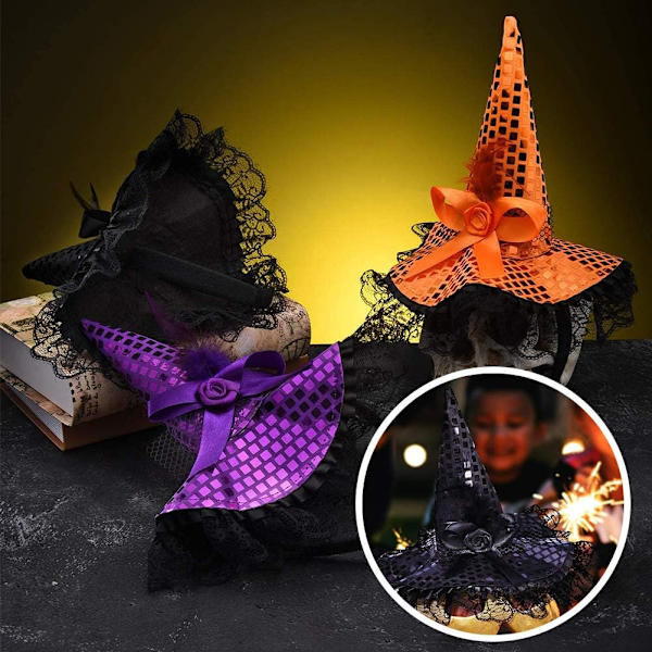Halloween-hårbånd, 3 stk. heksefest-hatter hårbøyler, edderkopphekse