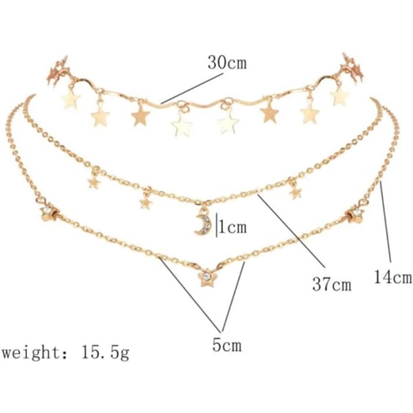 Bohemia Gold Kolmikerroksinen Kaulakoru Tähti Choker Kulta Choker Aurinko S