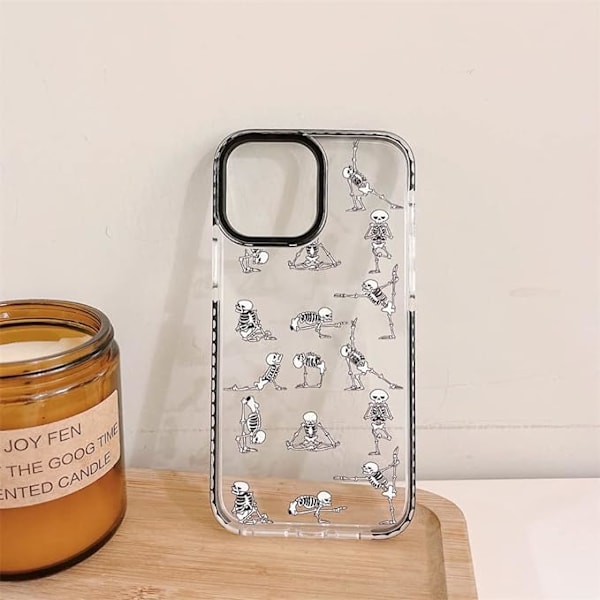for iPhone 13 Pro Max -kotelo, naisille, hauska, söpö, jooga, luuranko, puhelin C