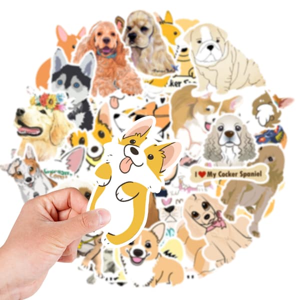 Cartoon Dog Stickers för Vattenflaskor 50 Pack Cute, Vattentät, Ae