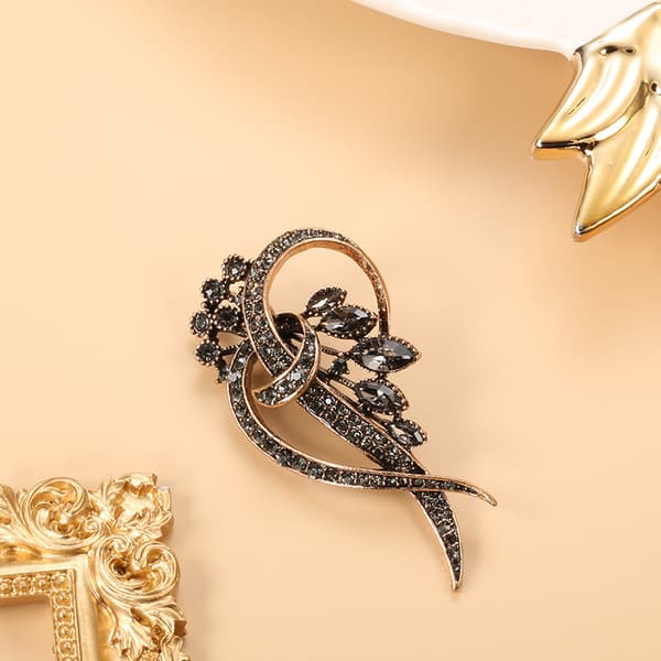 Krystallblomst Dame Brosje Pin Gullfarget Arabesque Rhinestone B