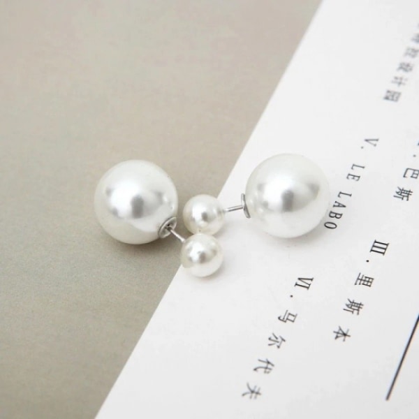 1 kpl Double Pearl / Ball korvakorut - Double Pearl - Kiiltävä valkoinen Whi