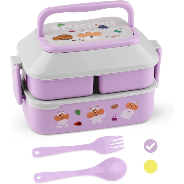 Bento Box til børn, 3 rum børn Bento Box madpakke, BPA F