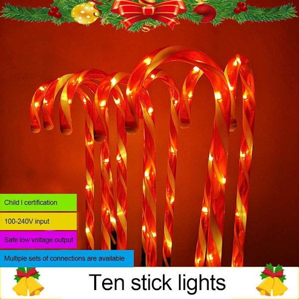 10 Stykker Juledekorasjon Utendørs Lys LED Candy Cane Lys LED Landskapslys Juledekorasjon, Julebelyste Gangmarkører, Chri