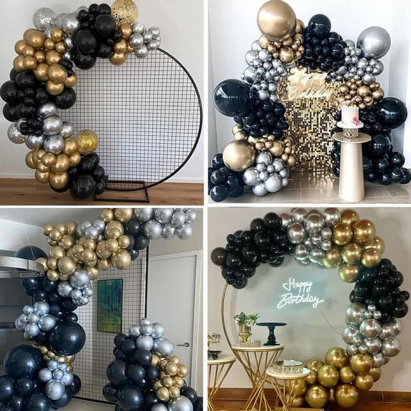Sort guld sølv ballonbue sæt, fest dekoration sort guld b