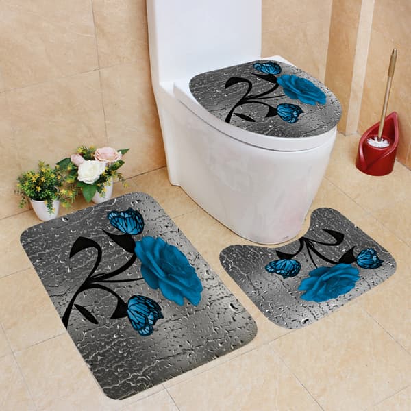 4PCS 3D regndråpe rose dusjforheng, stoffduk polyeste