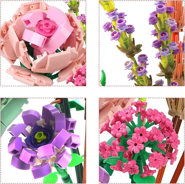 Blomsterbuket 2022, Mini Pink Rose Byggesæt til Kvinder